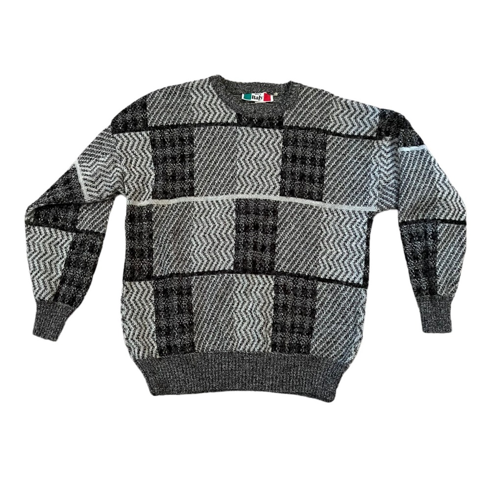 Vintage 80s/90s sweater Made in Italy grayscale plaid men’s XL